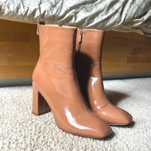Nude Glossy Heeled Boots Size 7.5 Missguided
